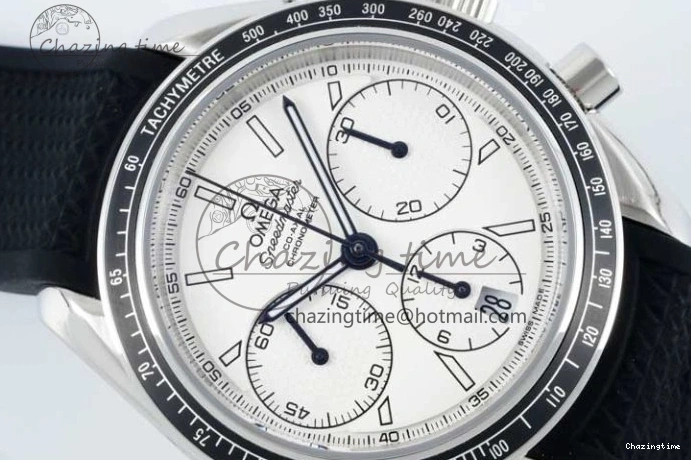 0111 Breathable Speedmaster Racing Master SS HKF Best Edition White Dial on Black Rubber Strap A 7815